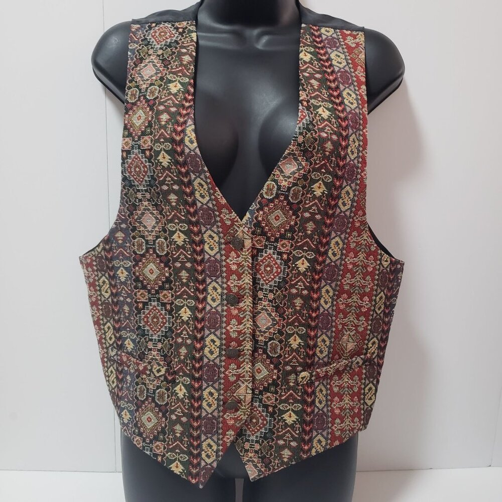 Women's Compagnie Internationale Express Tapestry Vest Large Geometric Vintage